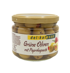 Olives vertes aux poivrons / Pot de 12 x 300g / hastat.be
